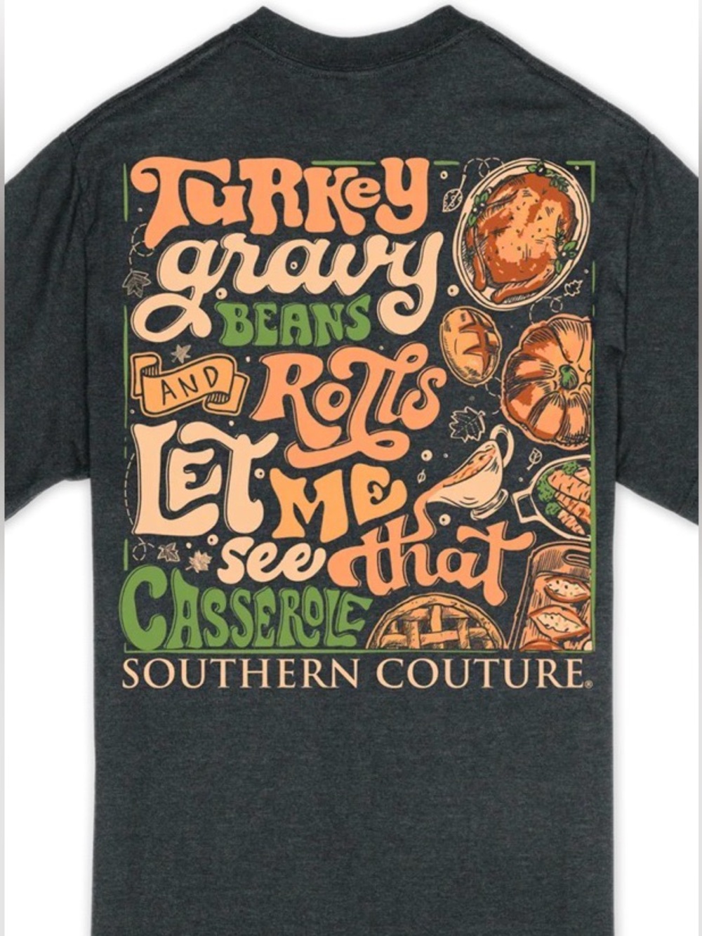 Southern Couture Turkey Thanksgiving Fall Long Sleeve Gray Cotton T-shirt Small